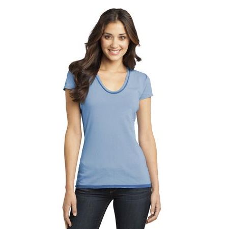 District ®  - Juniors Faded Rounded Deep V-Neck Tee. DT2202